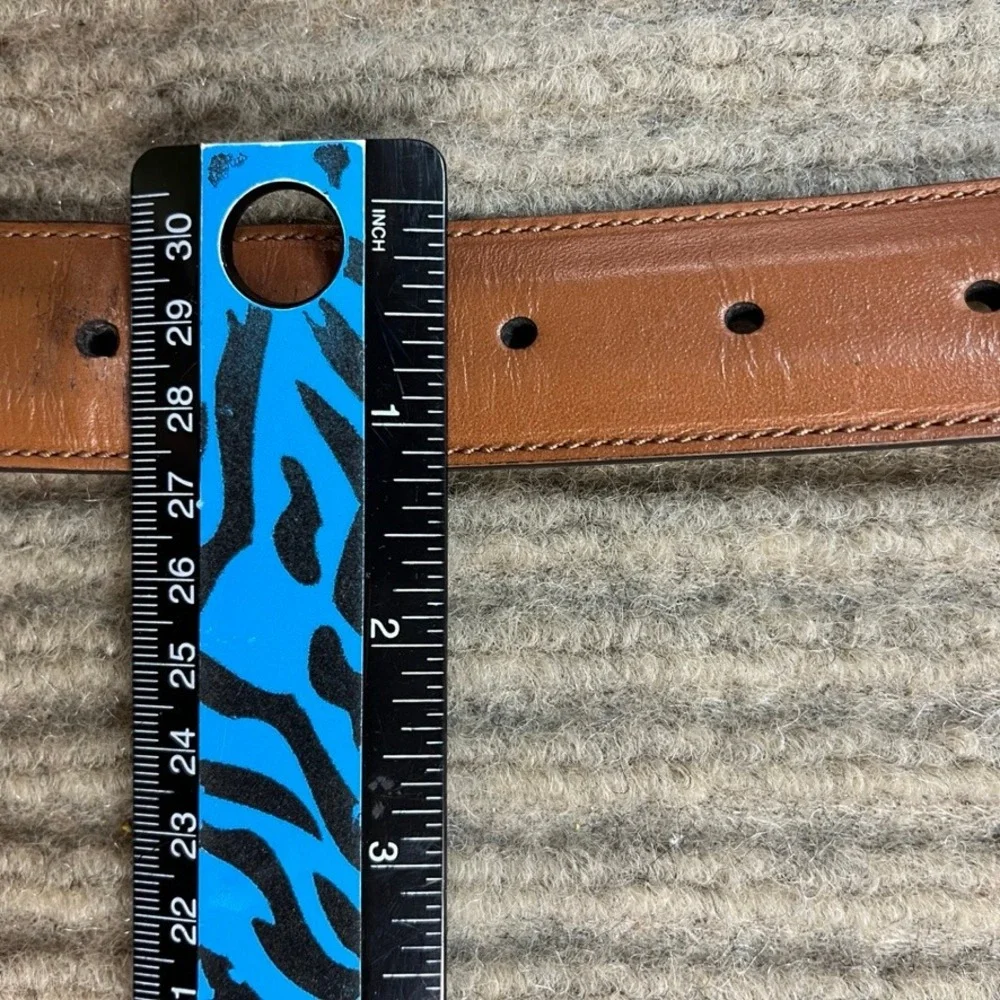 Perry Ellis Portfolio Mens Tan Brown Leather Dress Belt 34 Silver Buckle 1PE2030